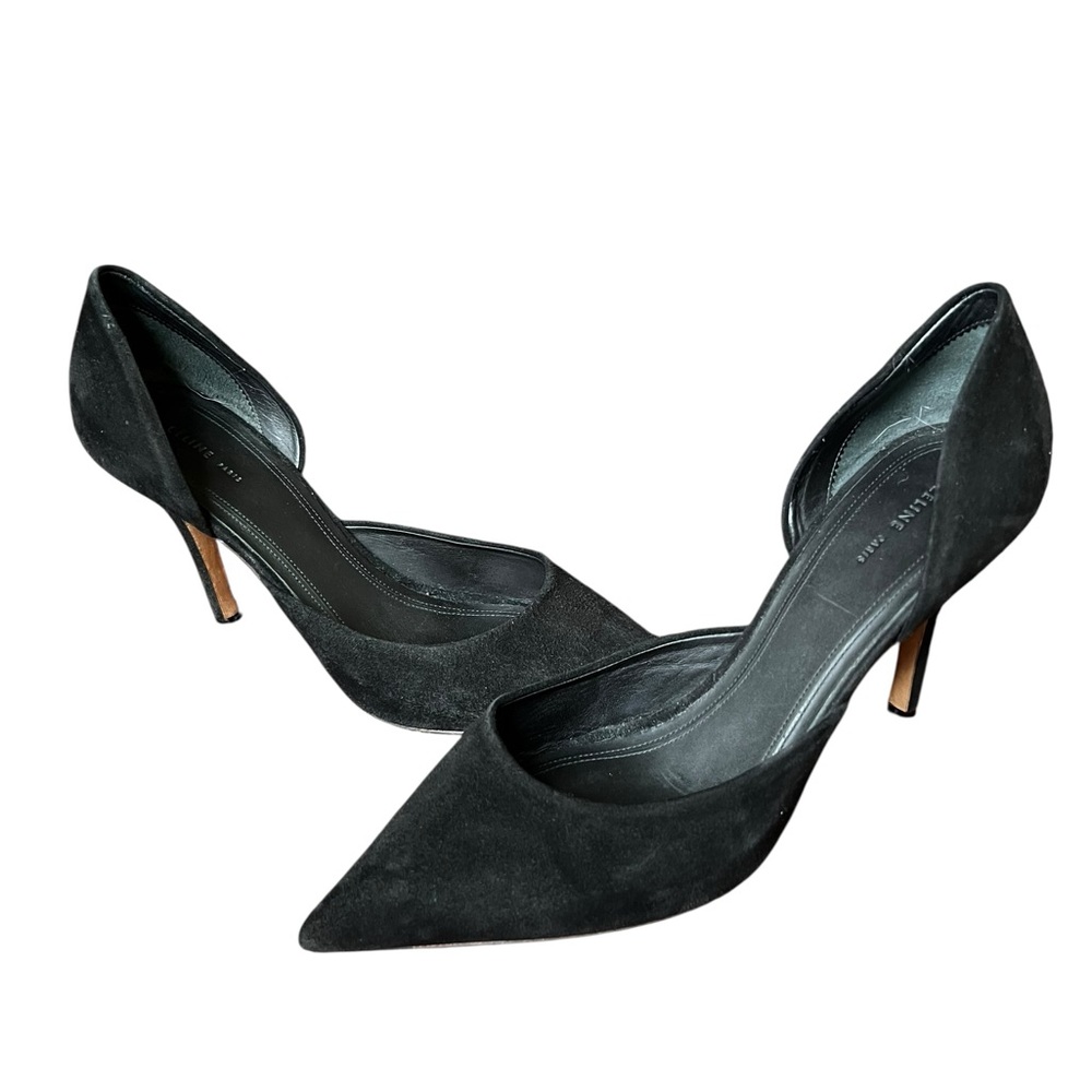 Celine Paris Italian Black Leather Suede Leather Designer Pumps Heels 38 US 8